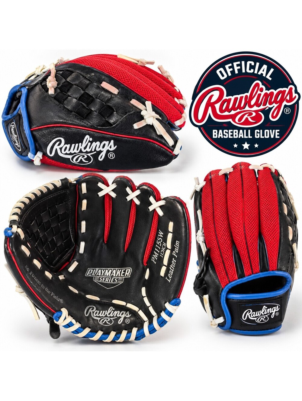 Rawlings Playmaker Series 11" Baseball Glove Black Red Blue
